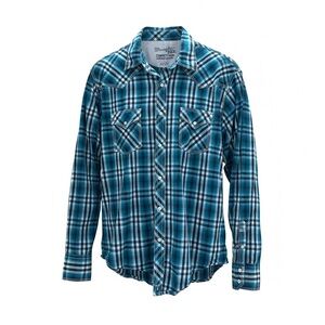 Wrangler 20X Competition Mens Large Pearl Snap Western Shirt Blue Plaid Rodeo